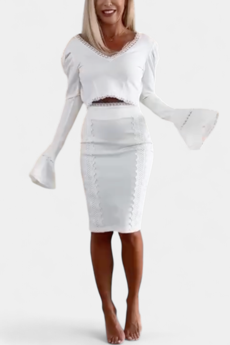 Minerva Conjunto Elegante de Top con Encaje y Falda de Cintura Alta