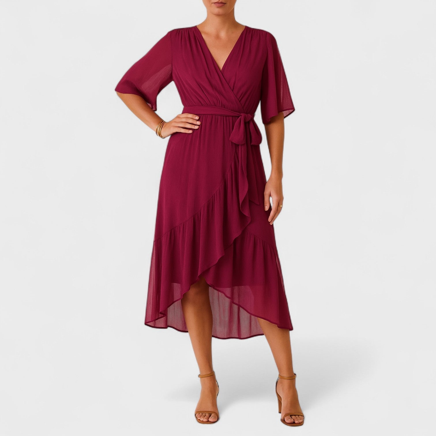 Yalina - Vestido elegante con cinturilla alrededor de la cintura y cinturilla ajustable