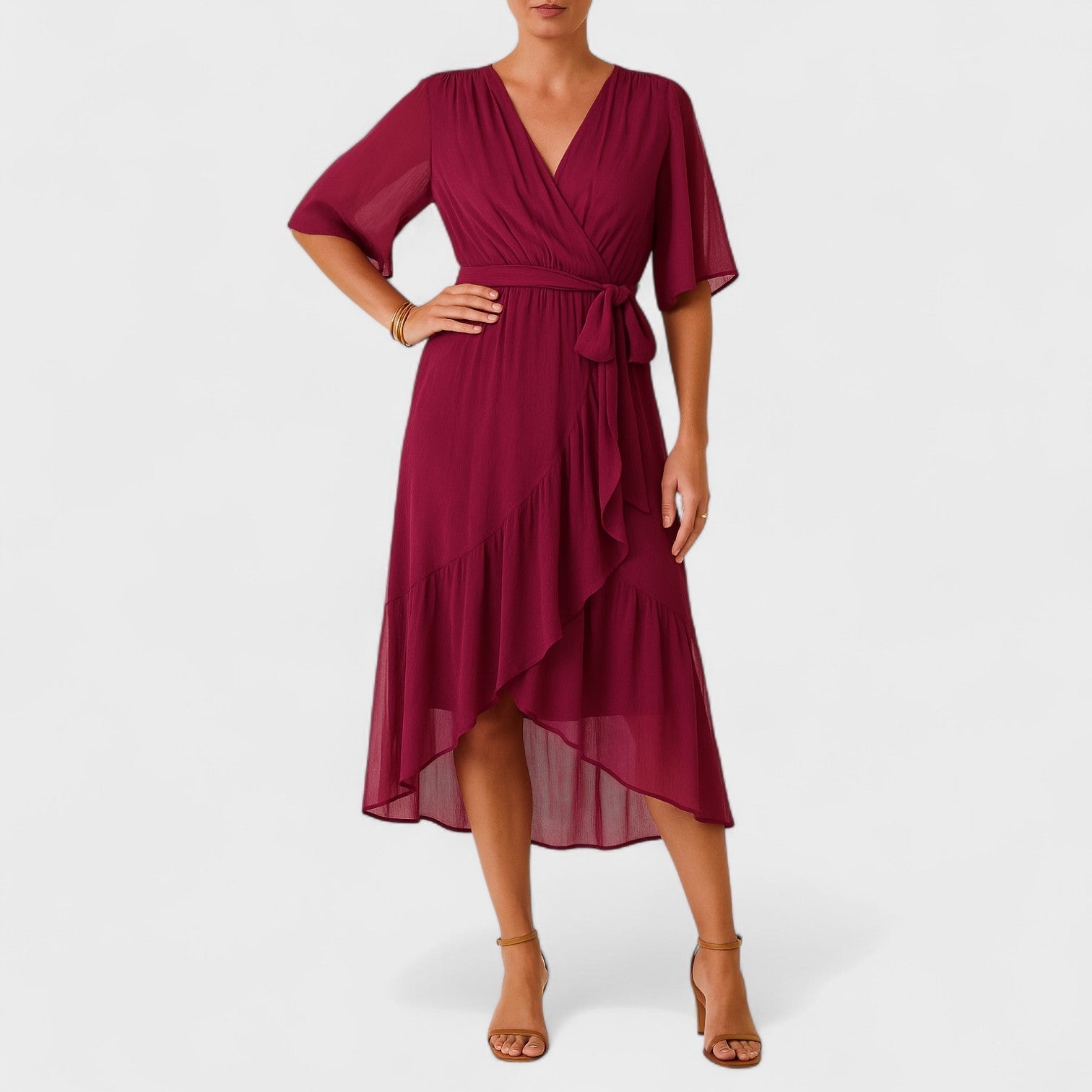 Yalina - Vestido elegante con cinturilla alrededor de la cintura y cinturilla ajustable