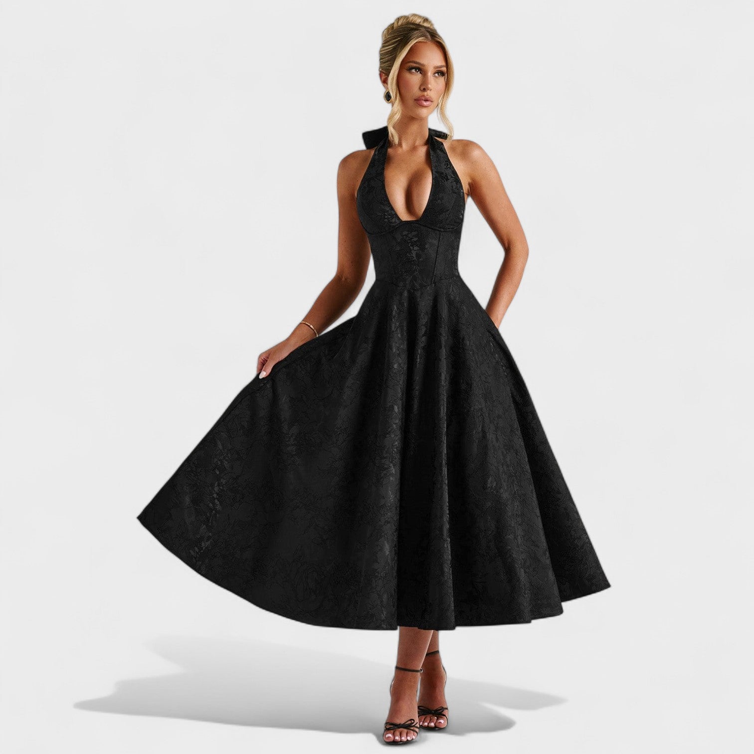 Effie -Vestido midi texturizado con escote en V