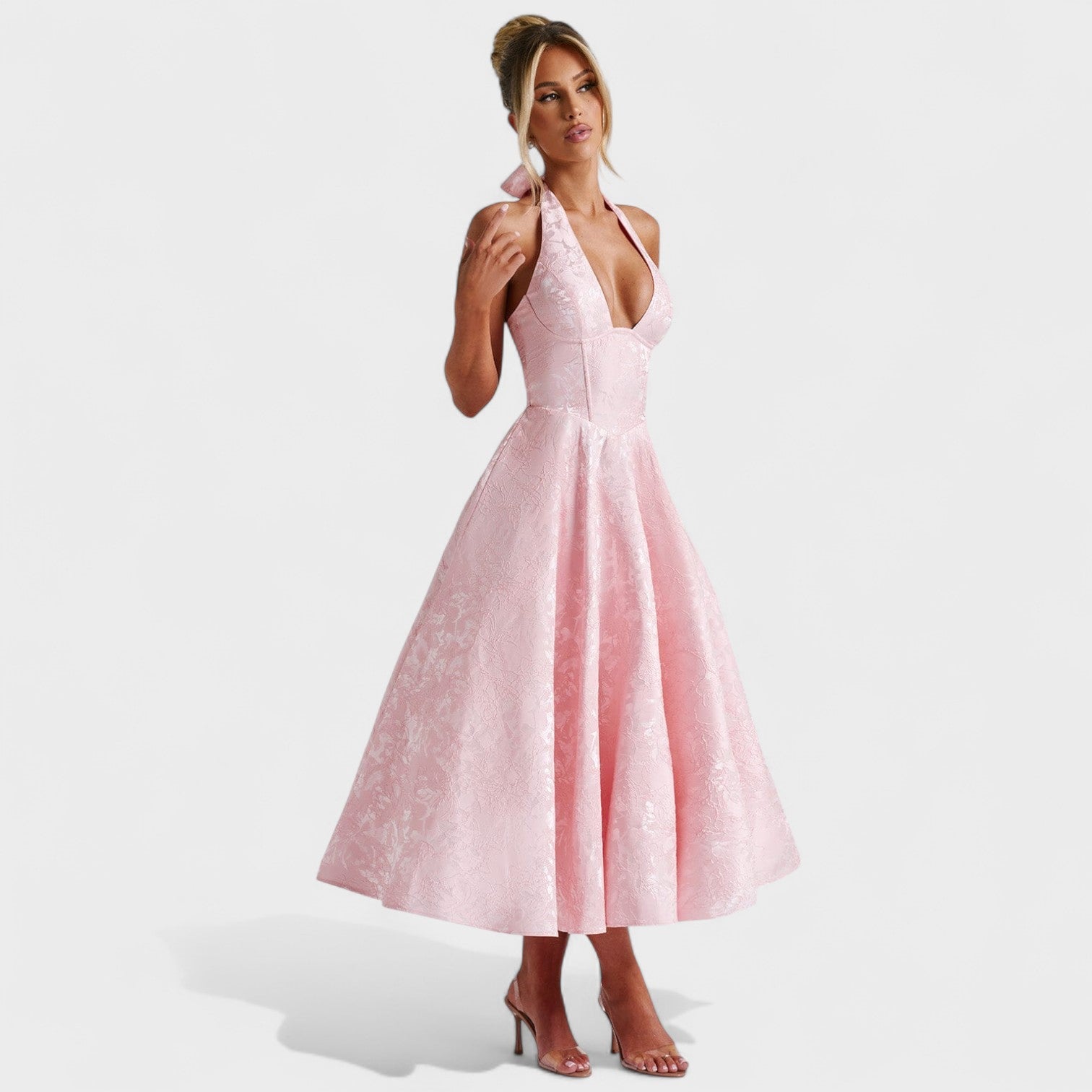 Effie -Vestido midi texturizado con escote en V