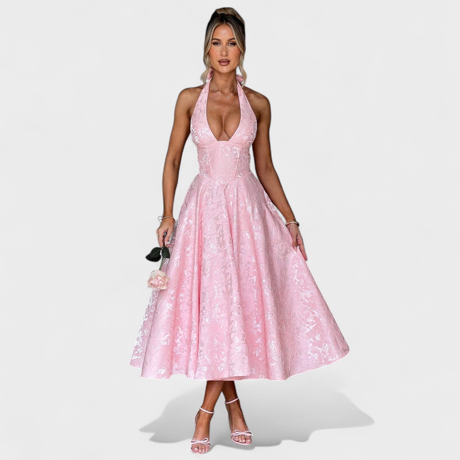 Effie -Vestido midi texturizado con escote en V