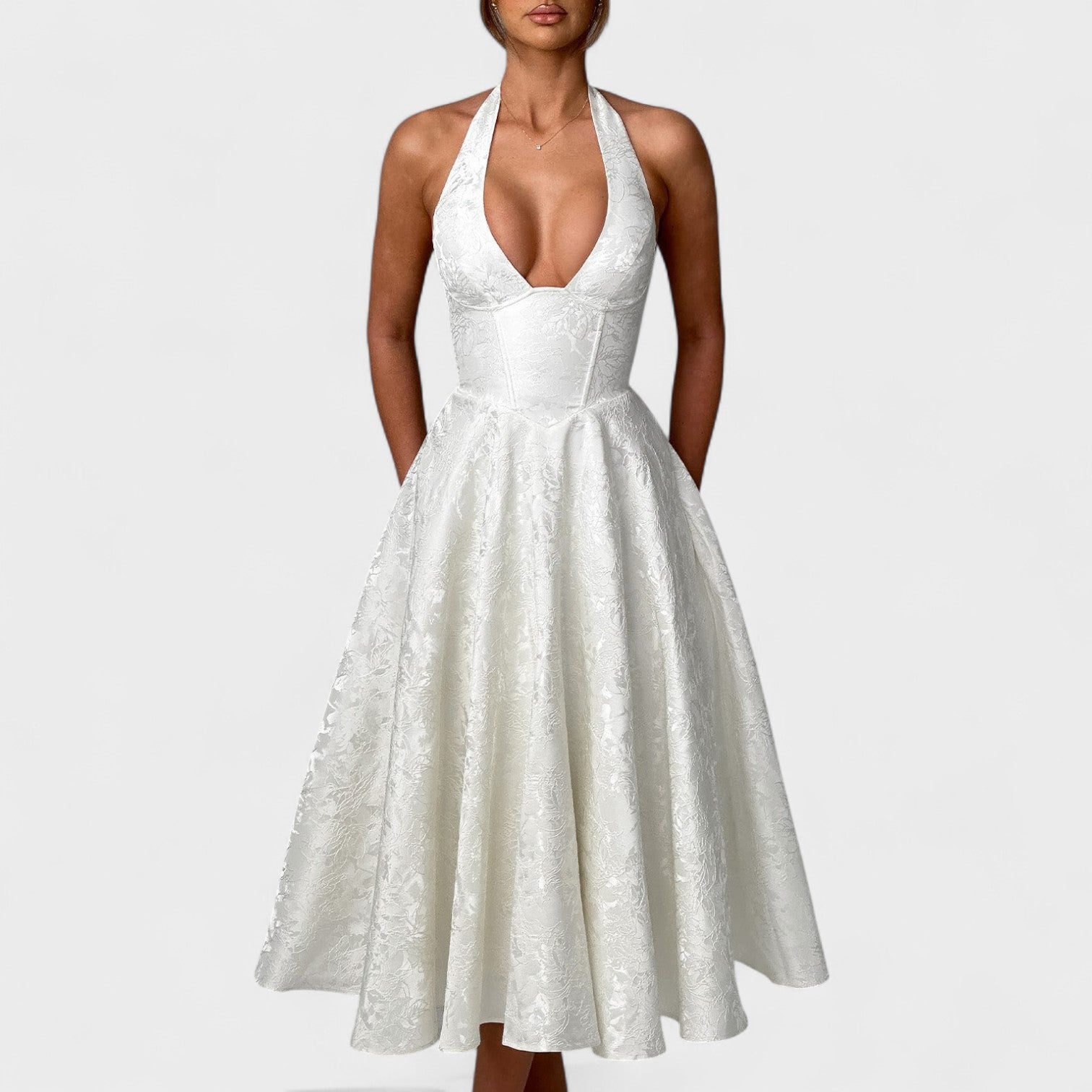 Effie -Vestido midi texturizado con escote en V