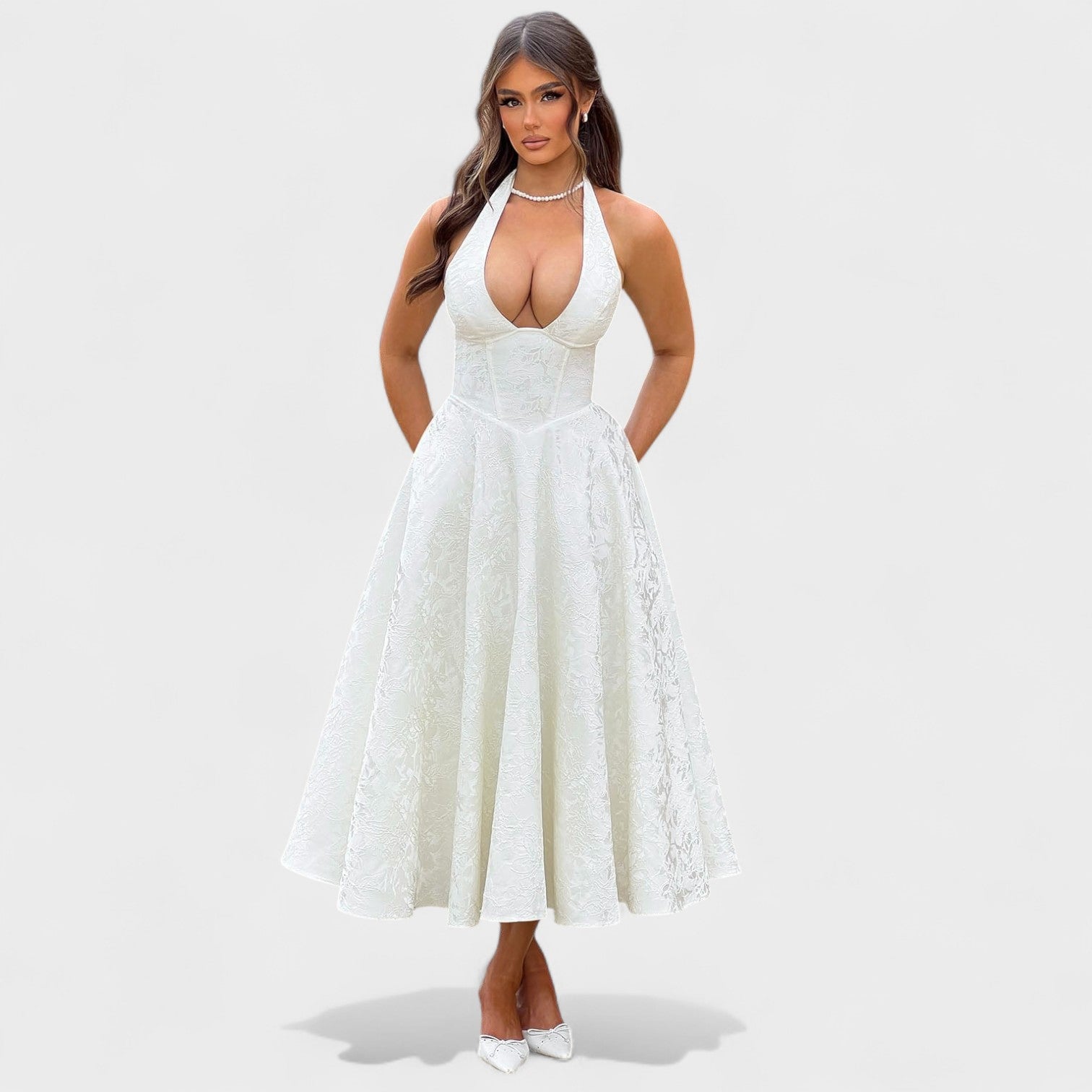 Effie -Vestido midi texturizado con escote en V