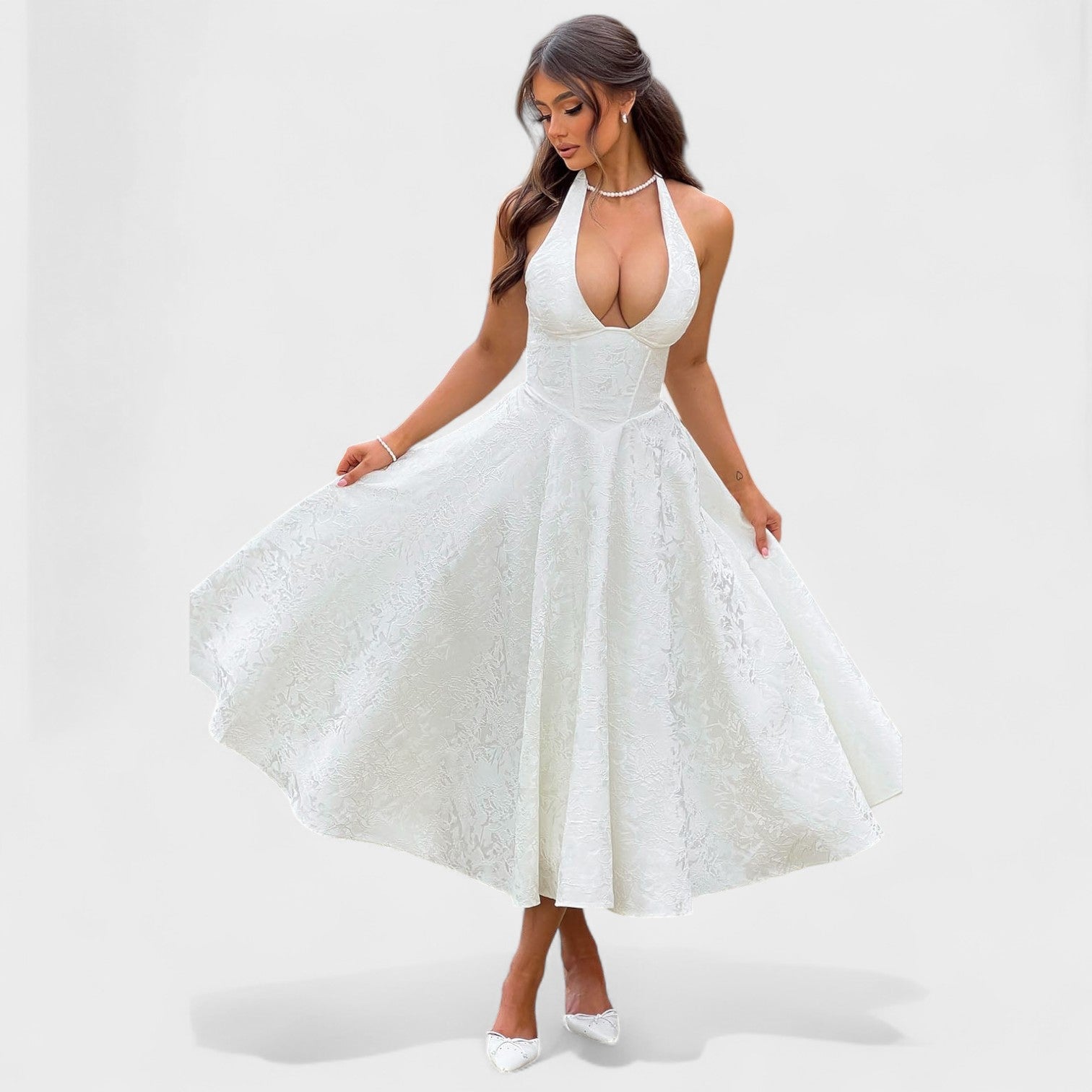 Effie -Vestido midi texturizado con escote en V