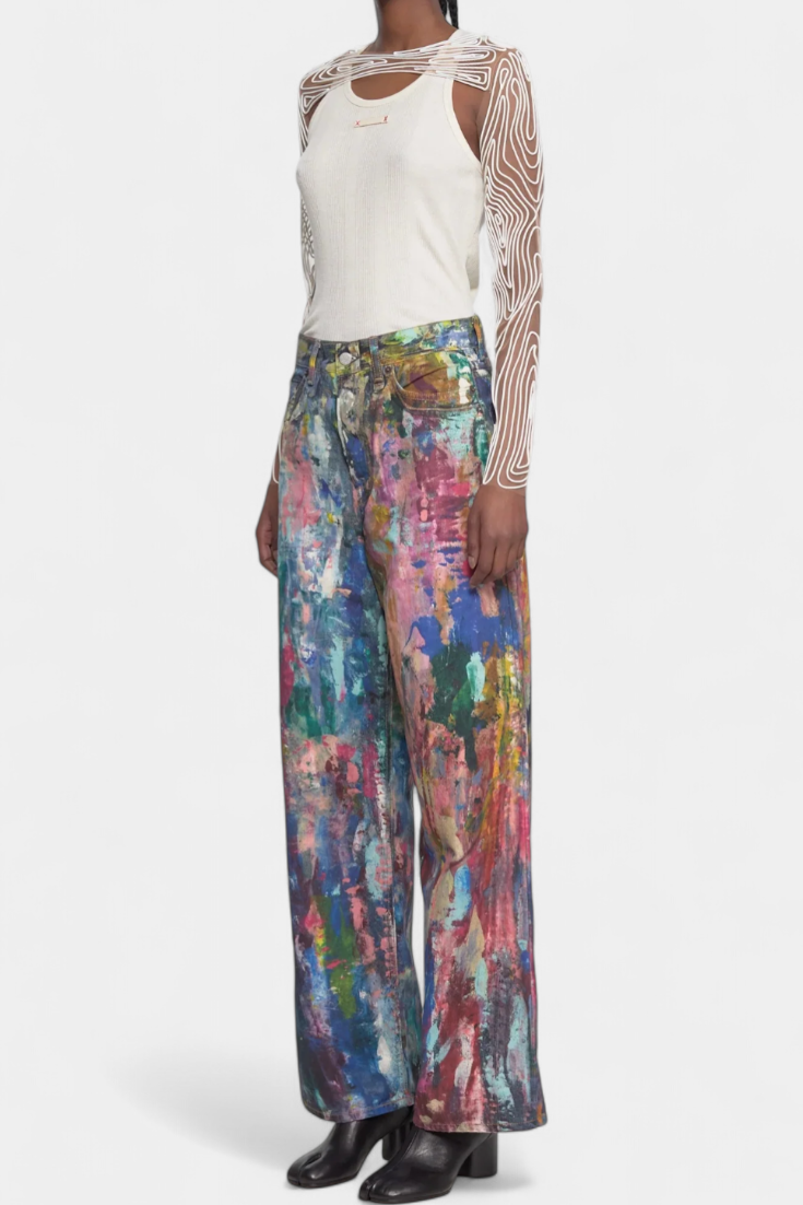 Rana | Pantalones Vaqueros de Pierna Ancha con Estampado Artístico