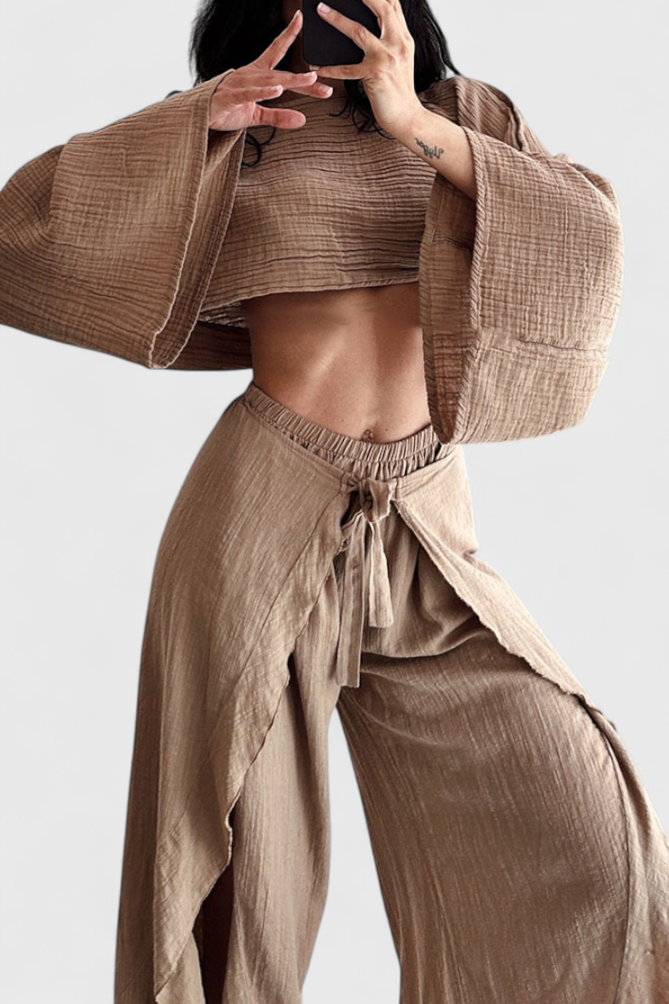 Maeva Conjunto Casual de Dos Piezas con Abertura y Lazo