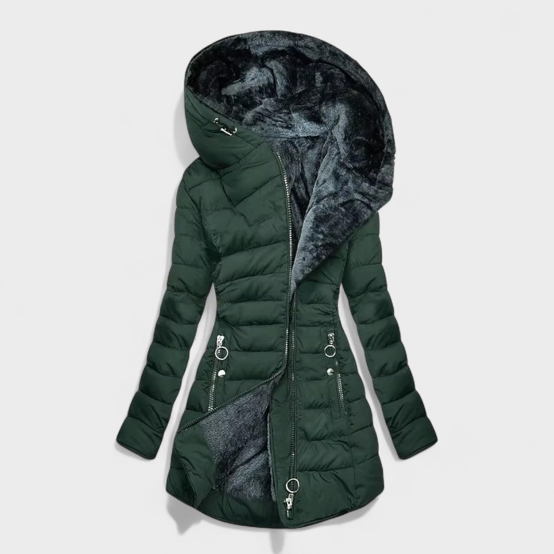Beatrice™ | Abrigo cálido verde oscuro con forro de pelo