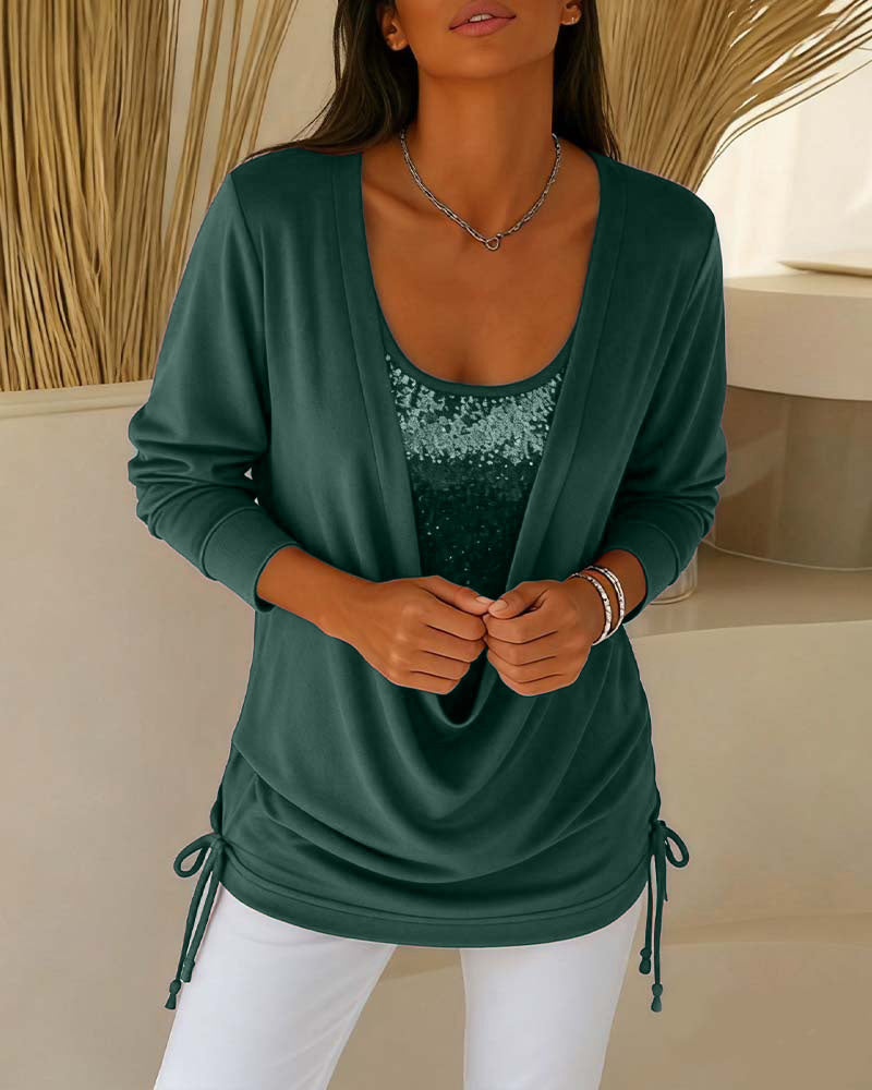 Nari - Efecto Top de Lentejuelas Bicolor Dos en Uno