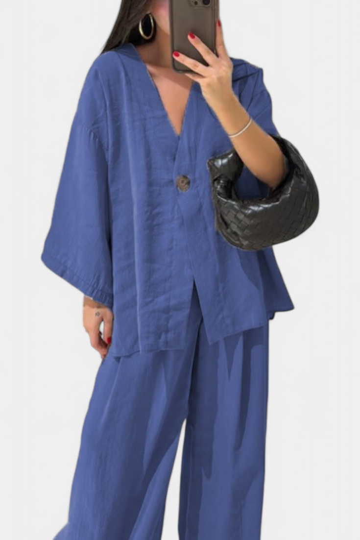 Eli Conjunto Oversize de Top con Cuello en V y Pantalón Recto