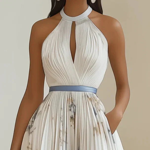 Jessie | Vestido Elegante de Ceremonia Floral en Azul y Blanco