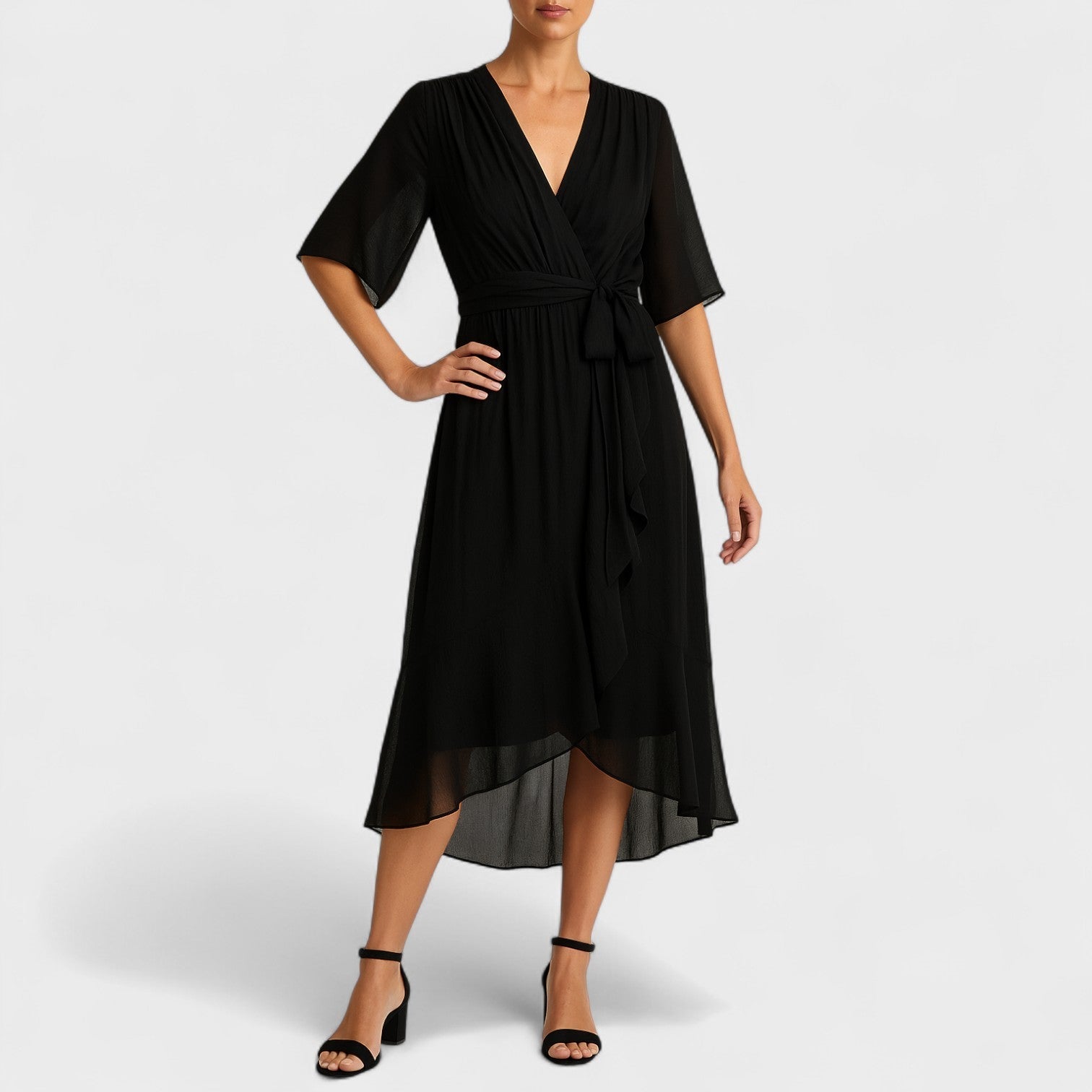 Yalina - Vestido elegante con cinturilla alrededor de la cintura y cinturilla ajustable