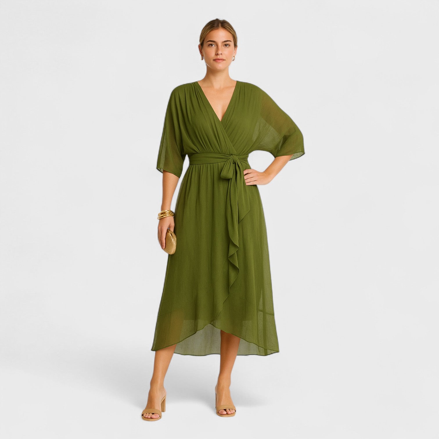 Yalina - Vestido elegante con cinturilla alrededor de la cintura y cinturilla ajustable