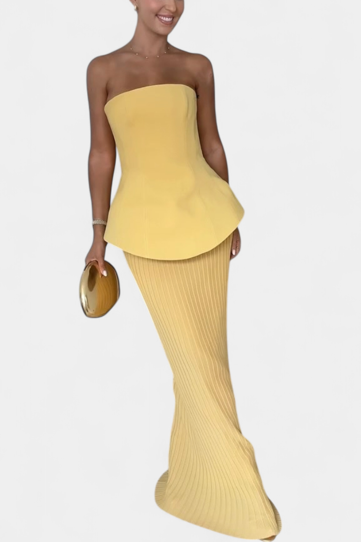 Clarita Conjunto de Dos Piezas Plisado Sin Tirantes