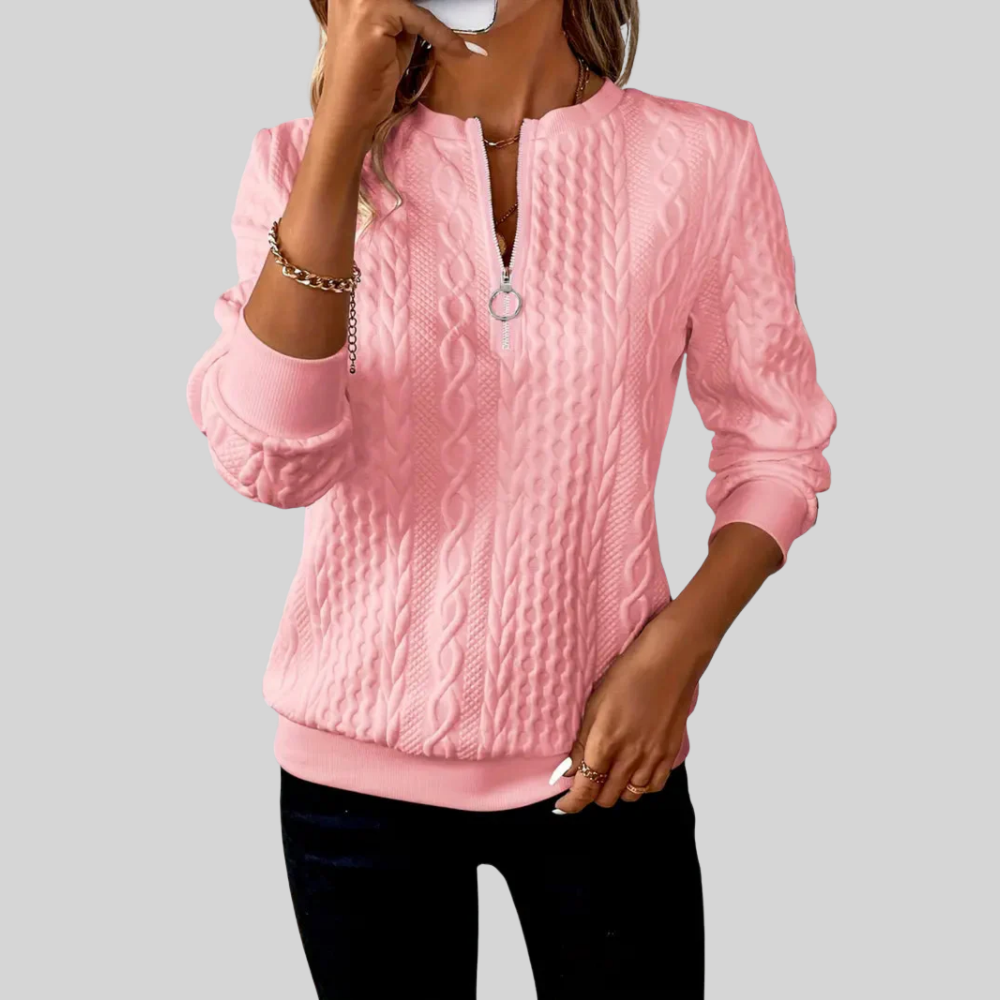 Amalie - Suéter de punto trenzado con cremallera para mujeres