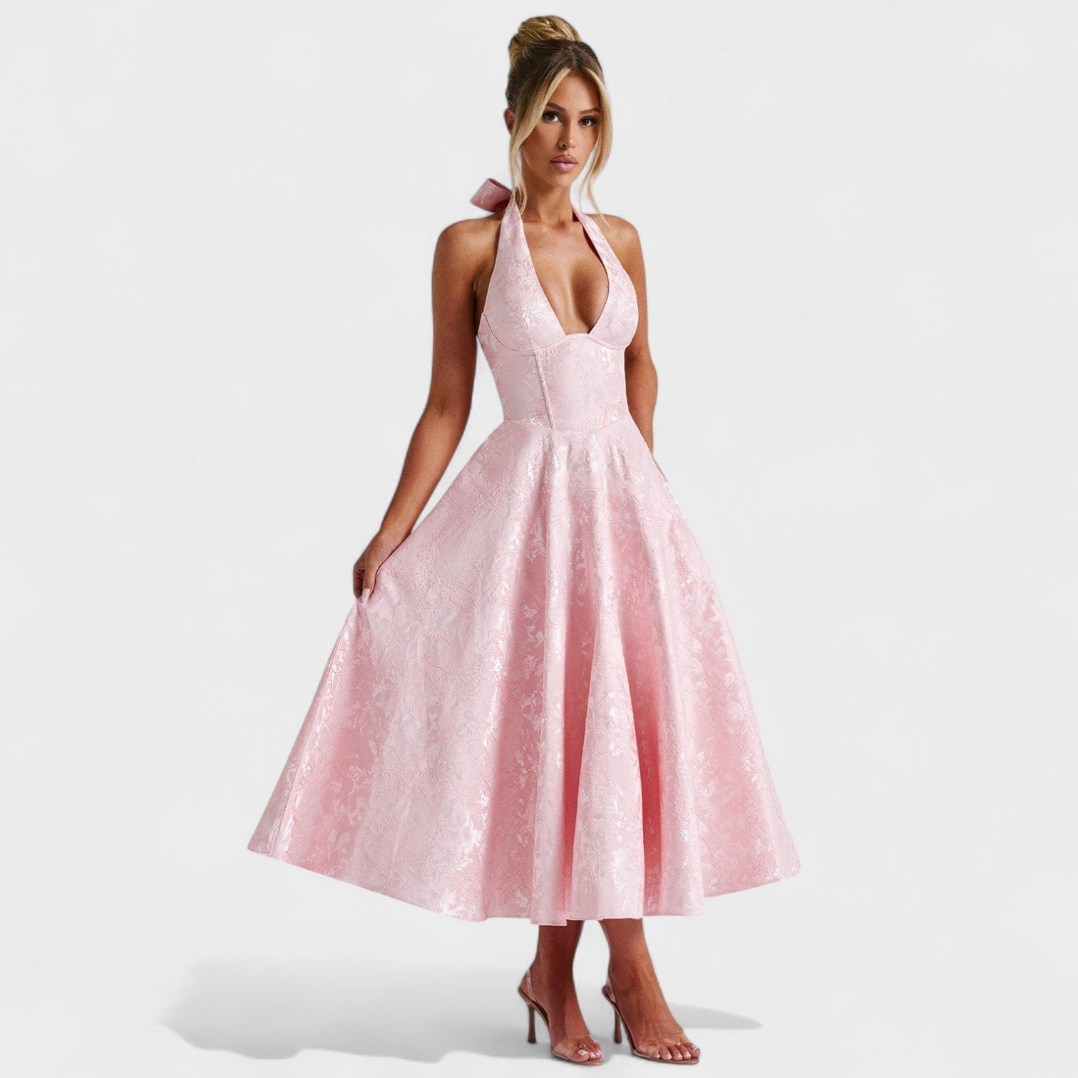 Effie -Vestido midi texturizado con escote en V