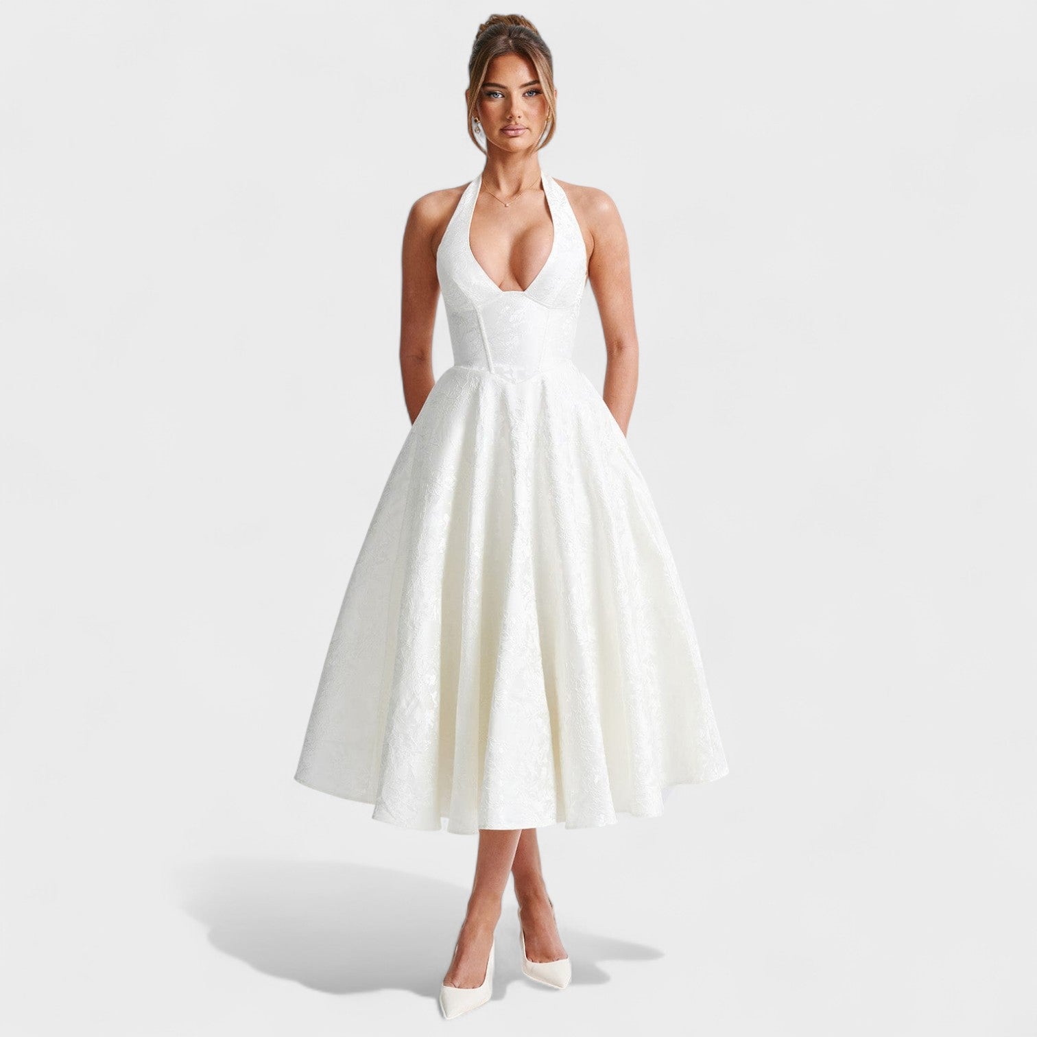 Effie -Vestido midi texturizado con escote en V