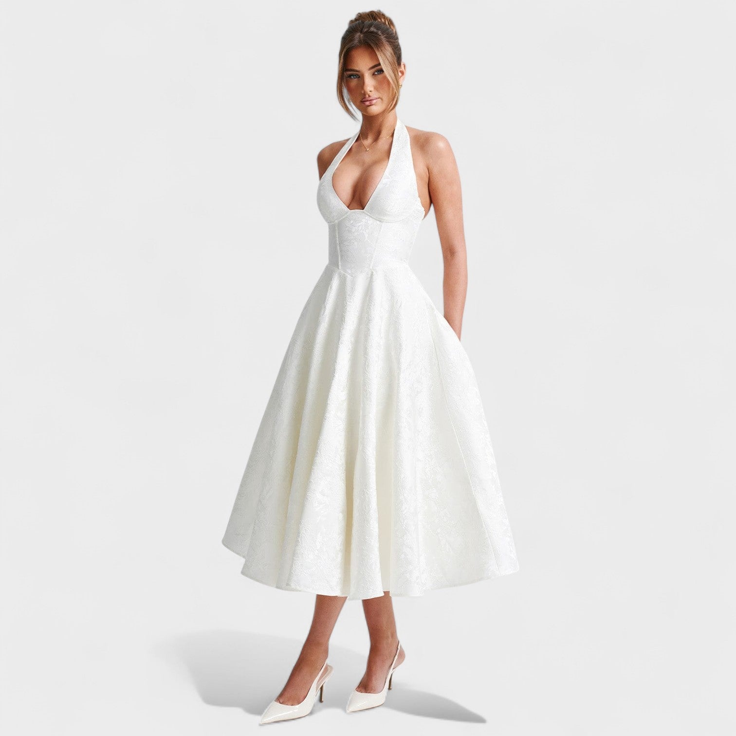 Effie -Vestido midi texturizado con escote en V