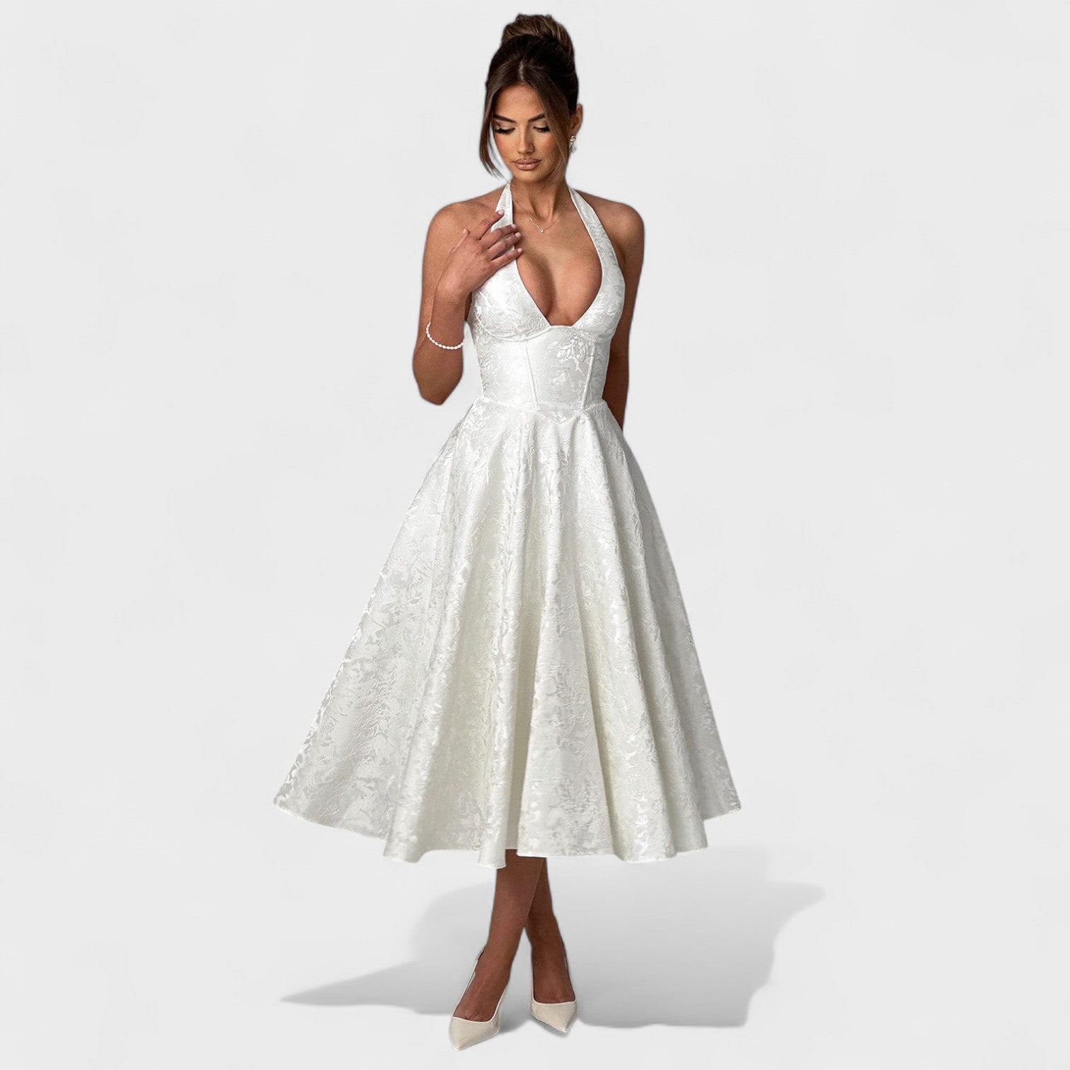 Effie -Vestido midi texturizado con escote en V