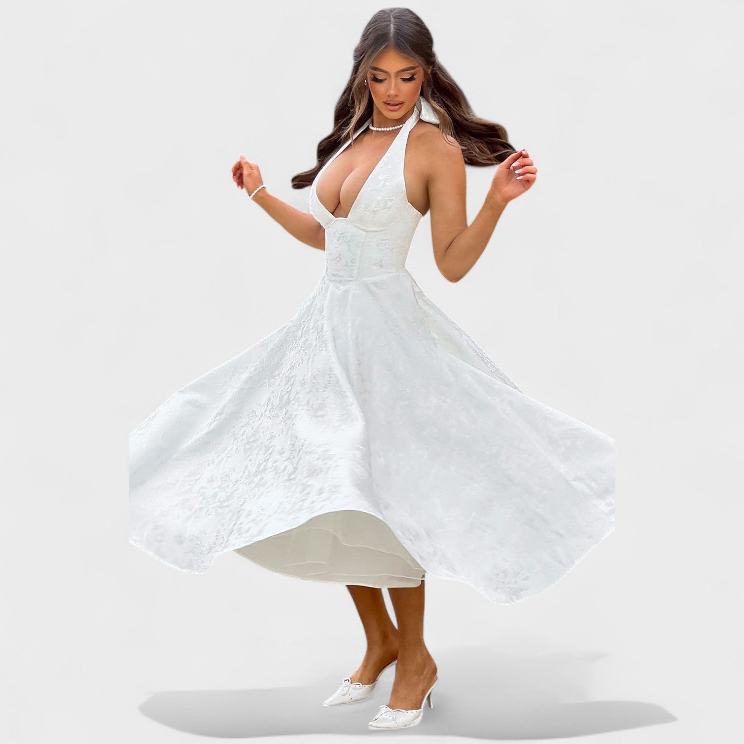 Effie -Vestido midi texturizado con escote en V