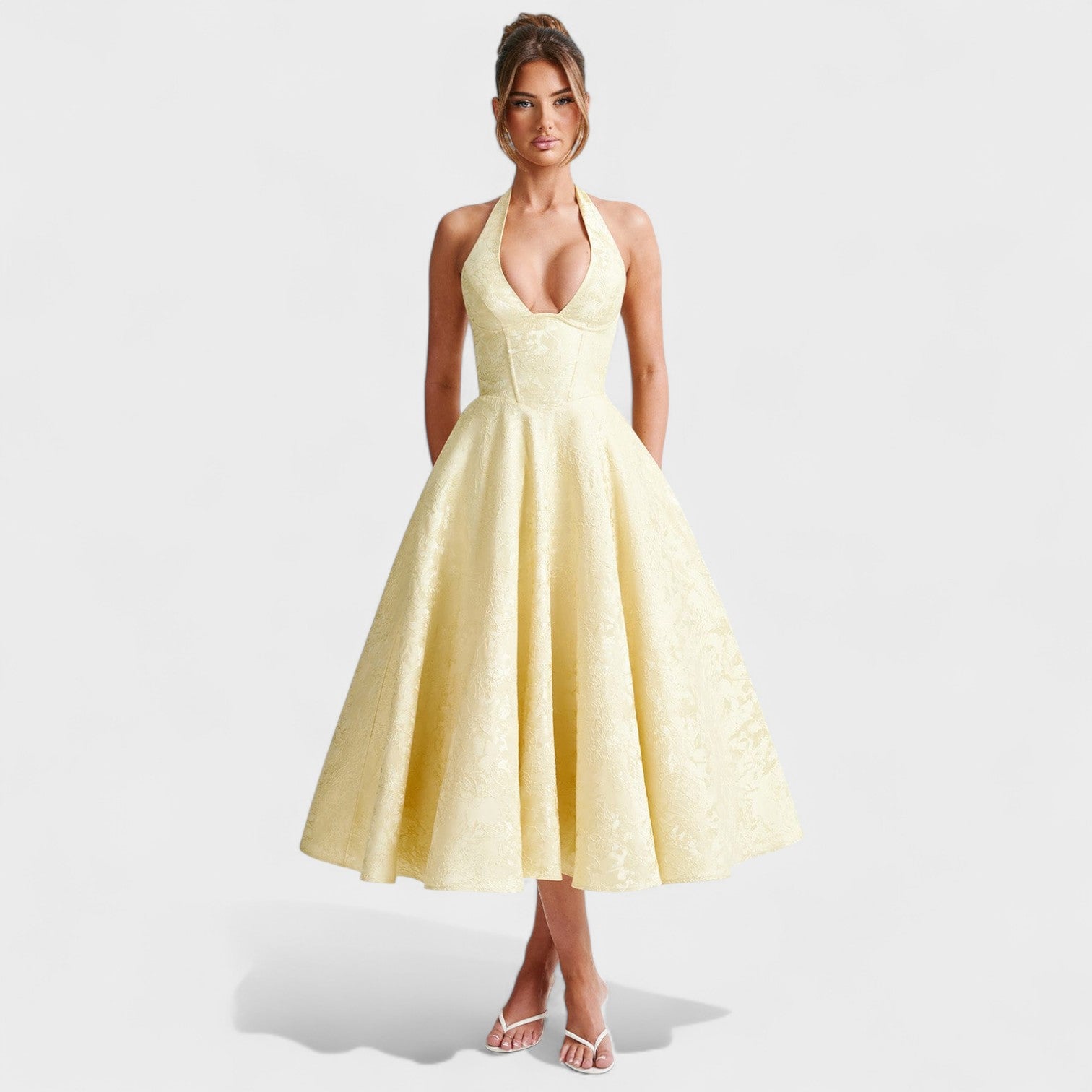 Effie -Vestido midi texturizado con escote en V