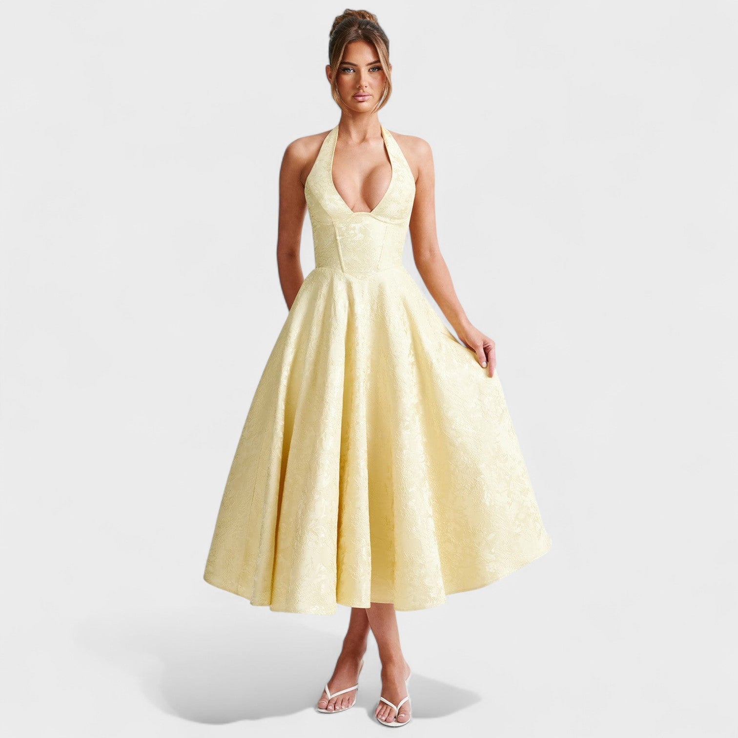 Effie -Vestido midi texturizado con escote en V