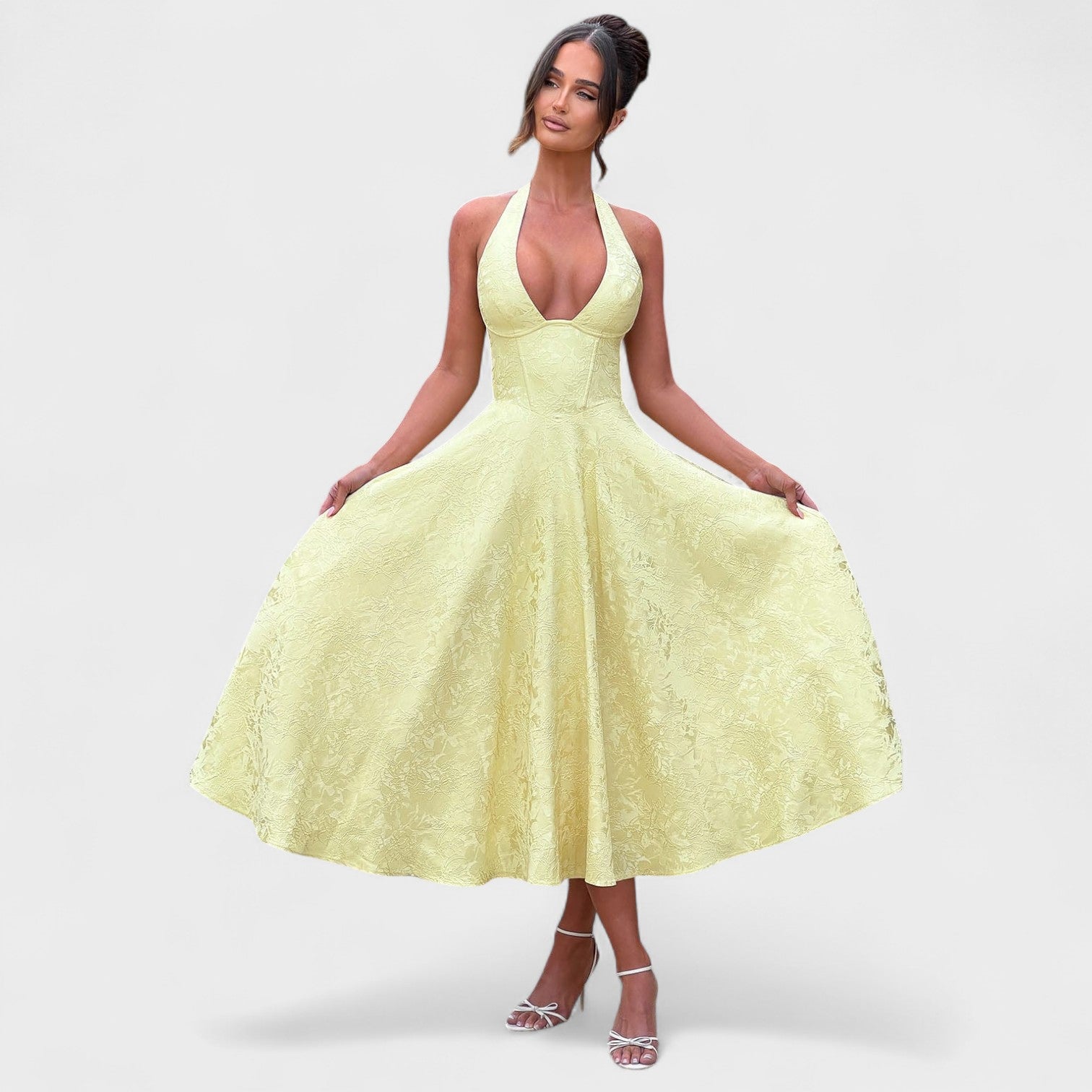 Effie -Vestido midi texturizado con escote en V