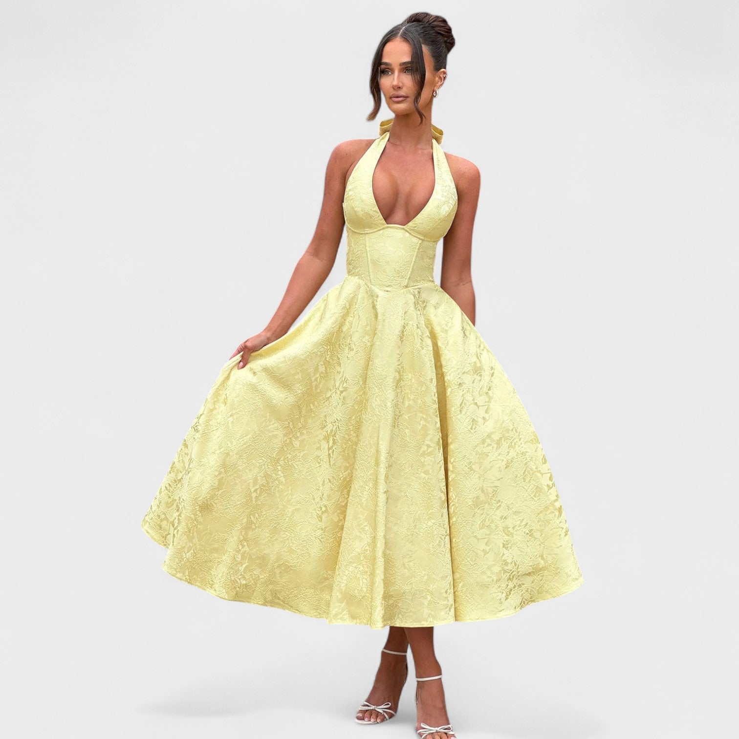 Effie -Vestido midi texturizado con escote en V