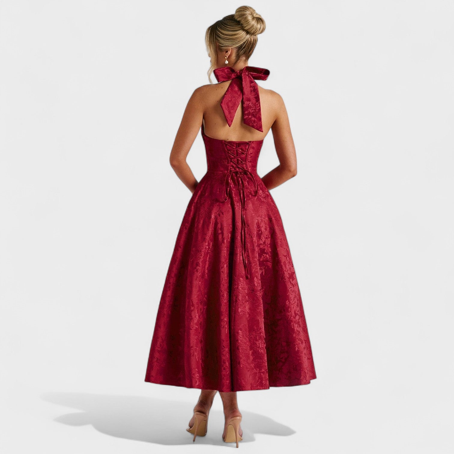 Effie -Vestido midi texturizado con escote en V