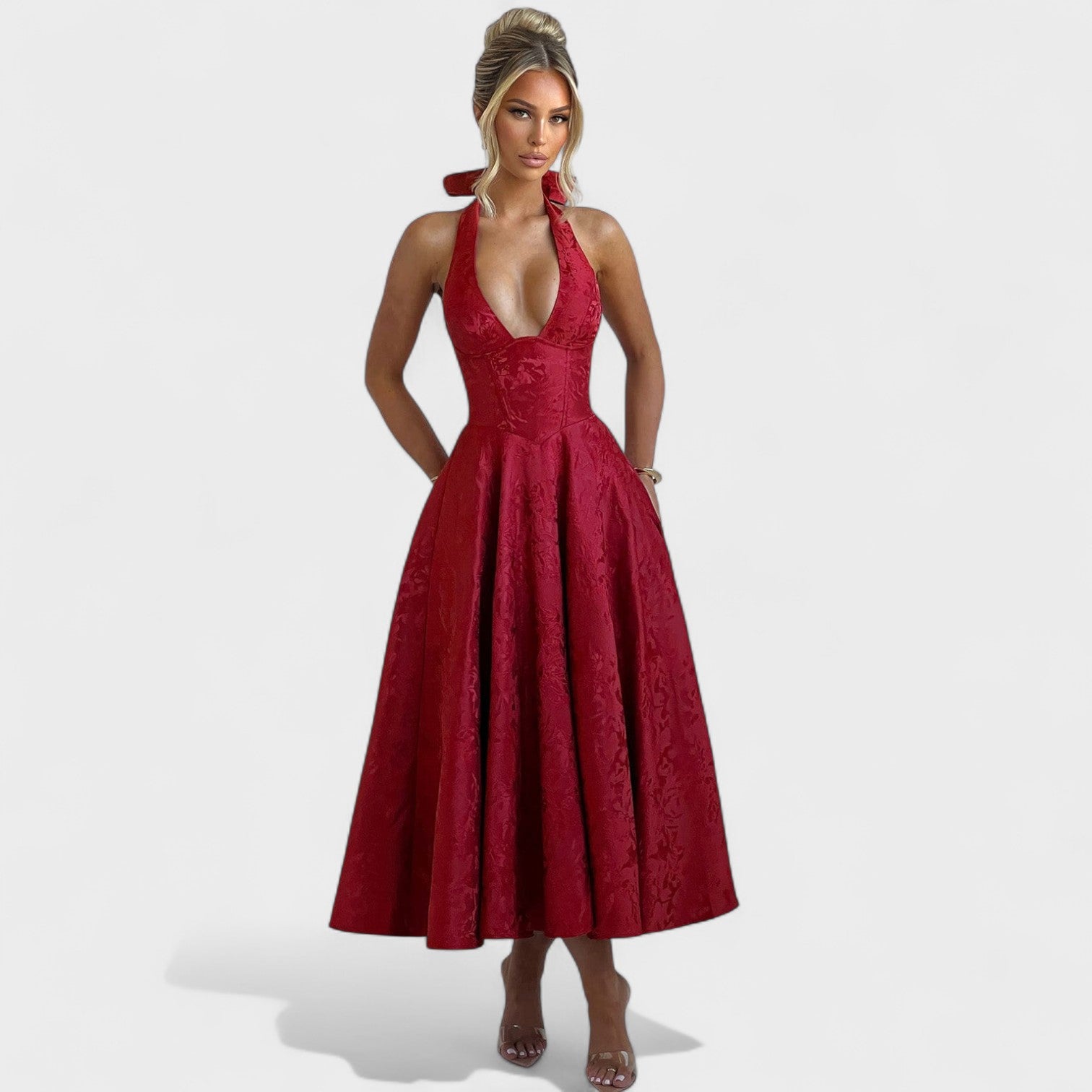 Effie -Vestido midi texturizado con escote en V