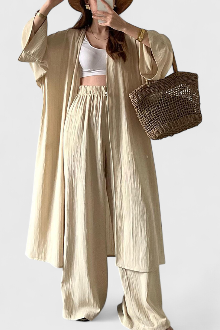 Suella Conjunto Casual de Dos Piezas con Cárdigan Largo y Abertura Lateral