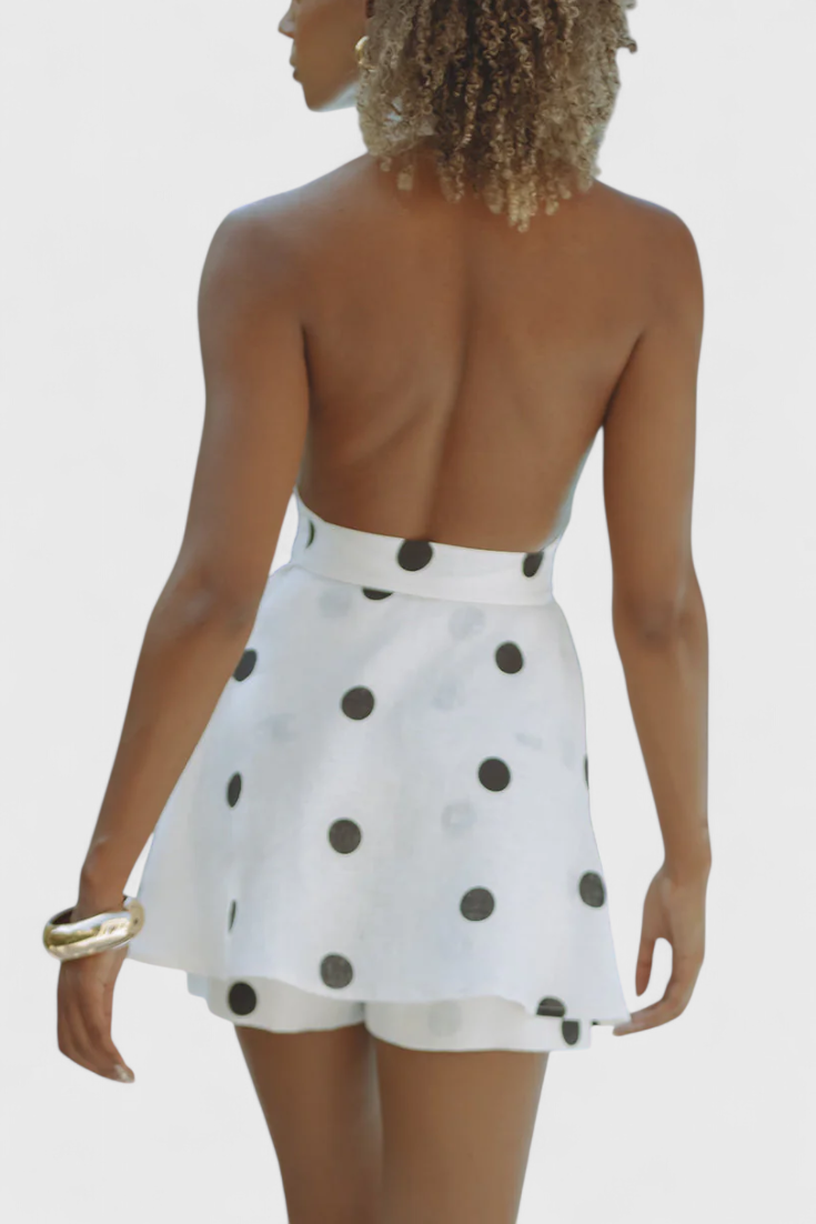 Eshra Conjunto de Top Halter y Shorts con Lunares