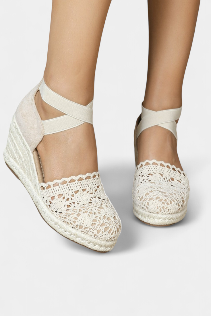 Nadie Espadrilles de Cuña con Encaje Artesanal para Mujer
